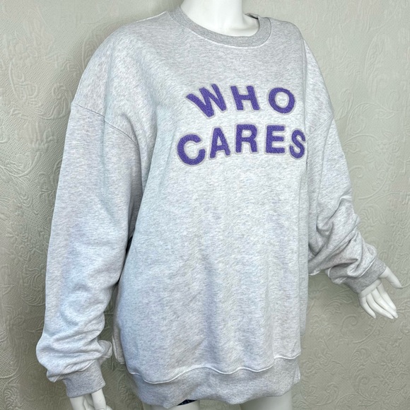 Rex Orange County 100% Cotton Comfy Who Cares Sweatshirt Purple Chenille Letters - Picture 1 of 16